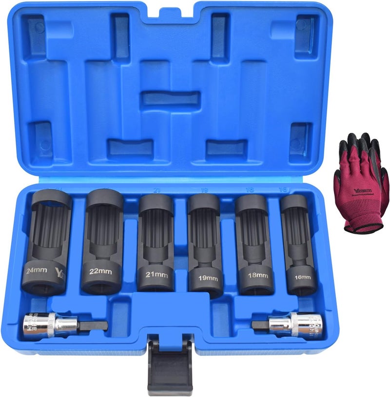 Yuesstloo Suspension Strut Socket Tool, Strut Nut Socket 16mm 18mm 19mm 21mm 22mm 24mm with 12 Point 1/2" Drive, Suspension Spreader Set 8pc Shock Absorber Tool - Image 1